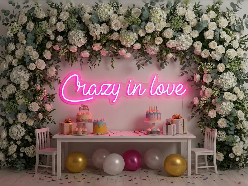 Neon LED Crazy in love różowe, 105 × 31 cm