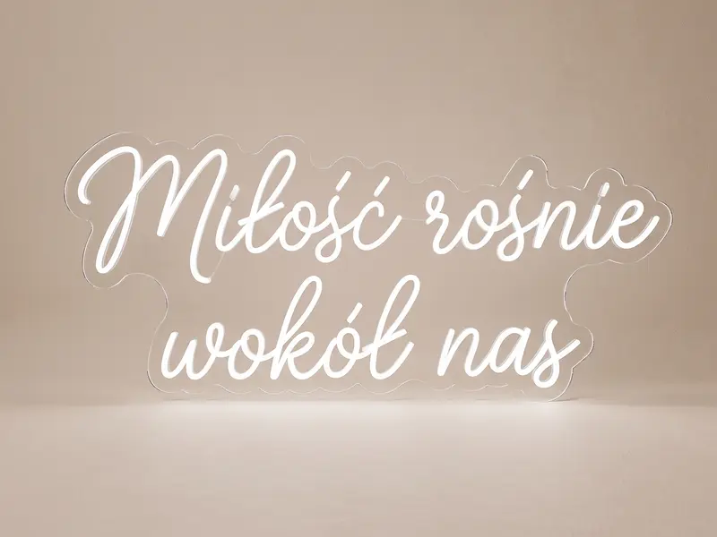 Neon LED Miłość rośnie wokół nas, 100 × 43 cm