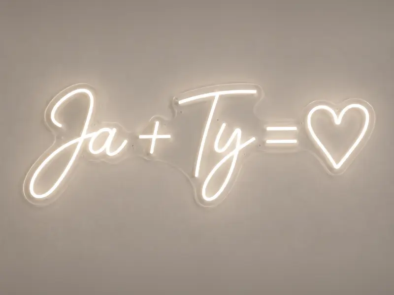 Neon LED Ja + Ty = <3, 90 × 37 cm