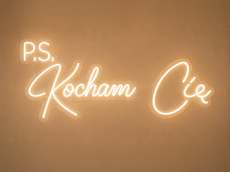 Neon LED P.S. Kocham Cię, 106 × 54 cm