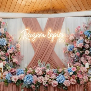 Uniwersalny neon na ścianę Razem Lepiej – dekoracja weselna i domowa 110x32cm