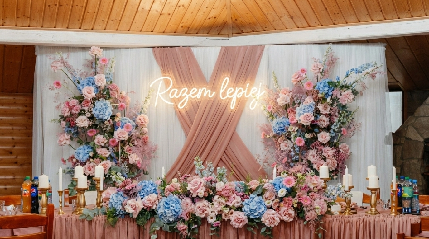 Uniwersalny neon na ścianę Razem Lepiej – dekoracja weselna i domowa 110x32cm
