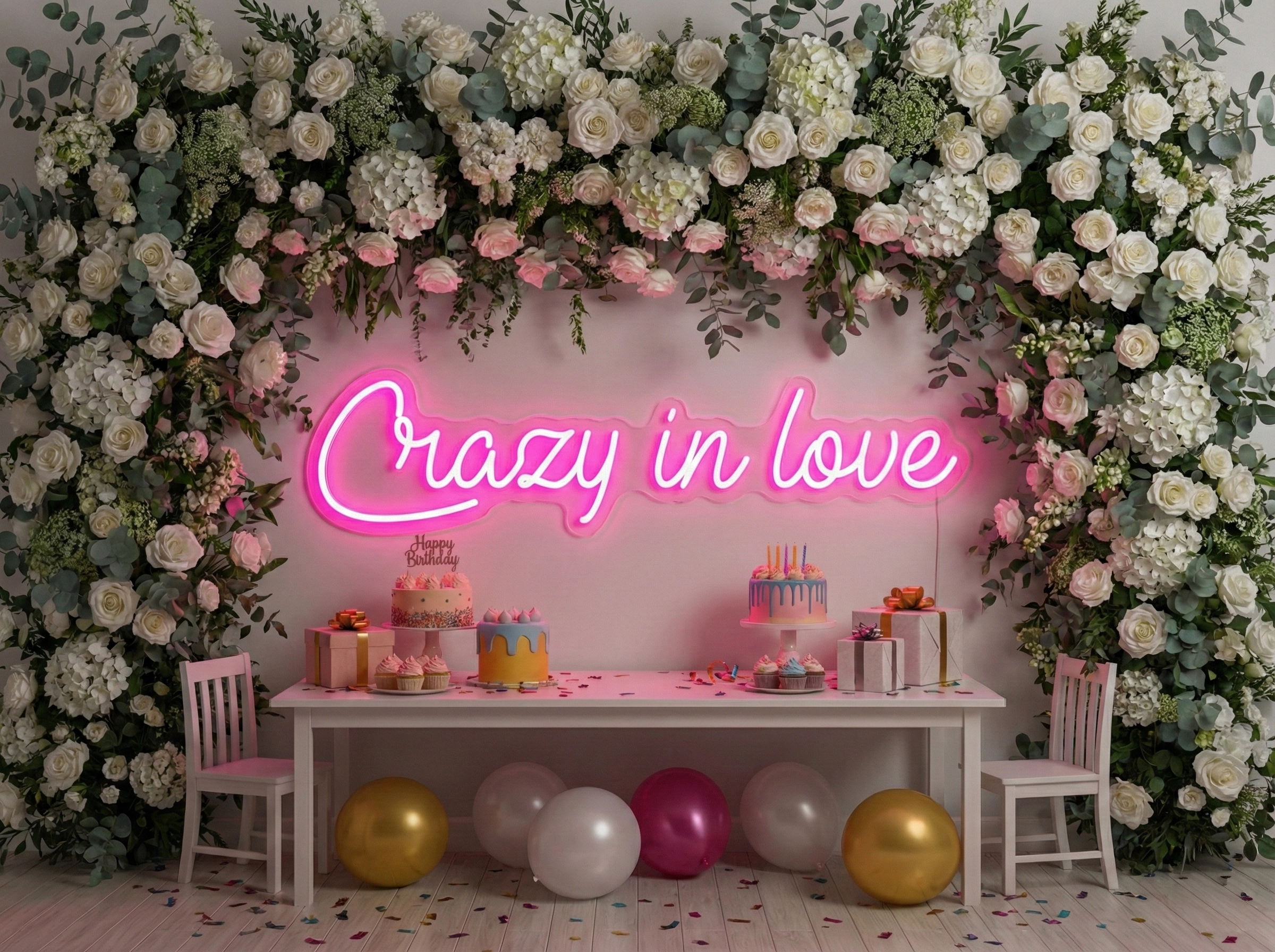 Imprezowy neon na wesele Crazy in love – dekoracja nad parkiet 125x25cm
