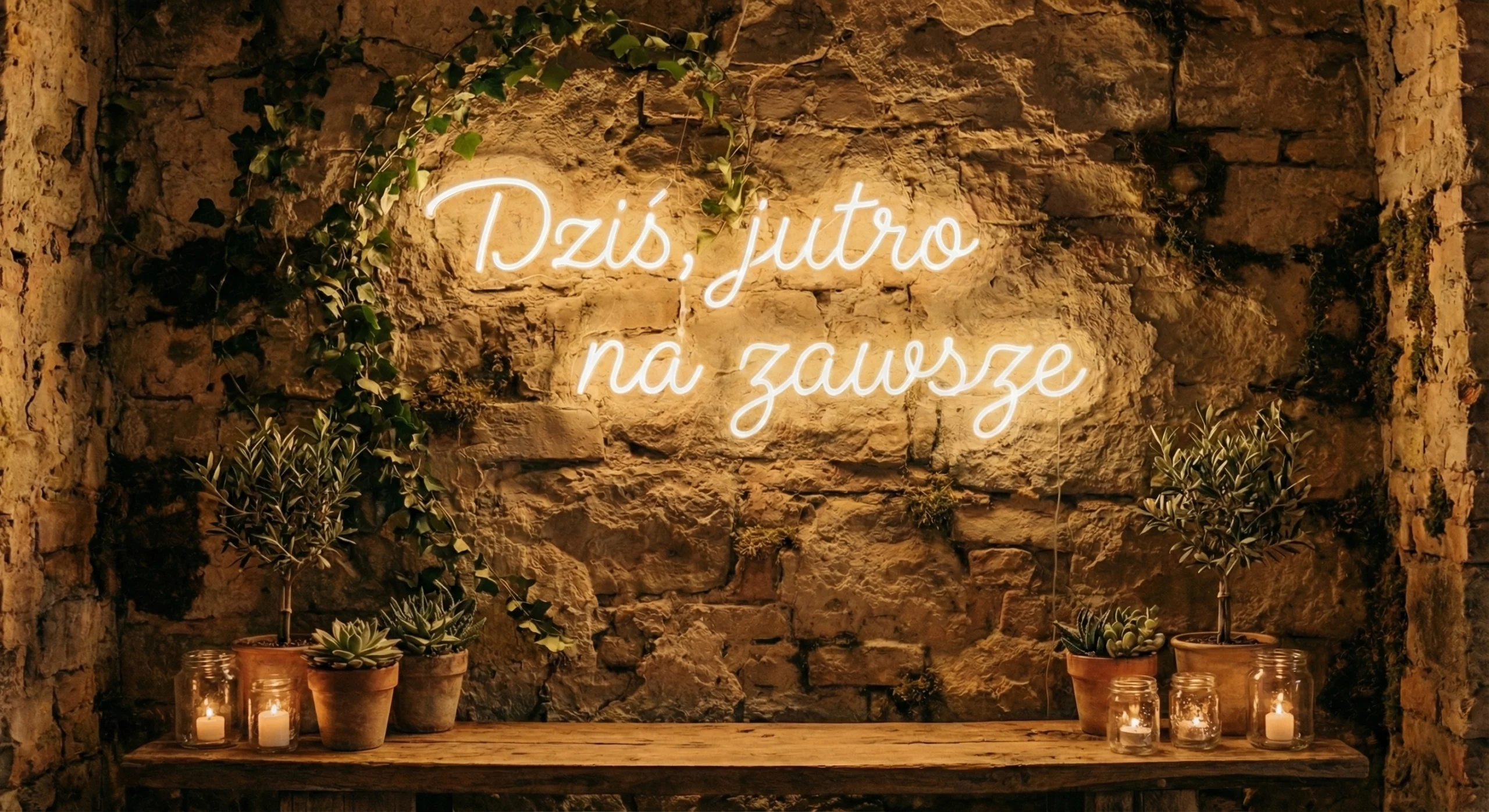 Romantyczny neon na wesele Dziś jutro na zawsze – napis o miłości 110x50cm