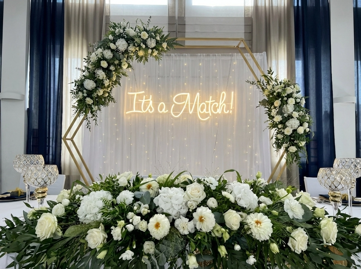 Neon LED na wesele It's a match – nowoczesny napis świetlny 110x30cm dla par z internetu