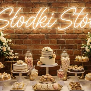 Neon LED Słodki stół – podświetlane oznaczenie strefy deserów 110x20cm