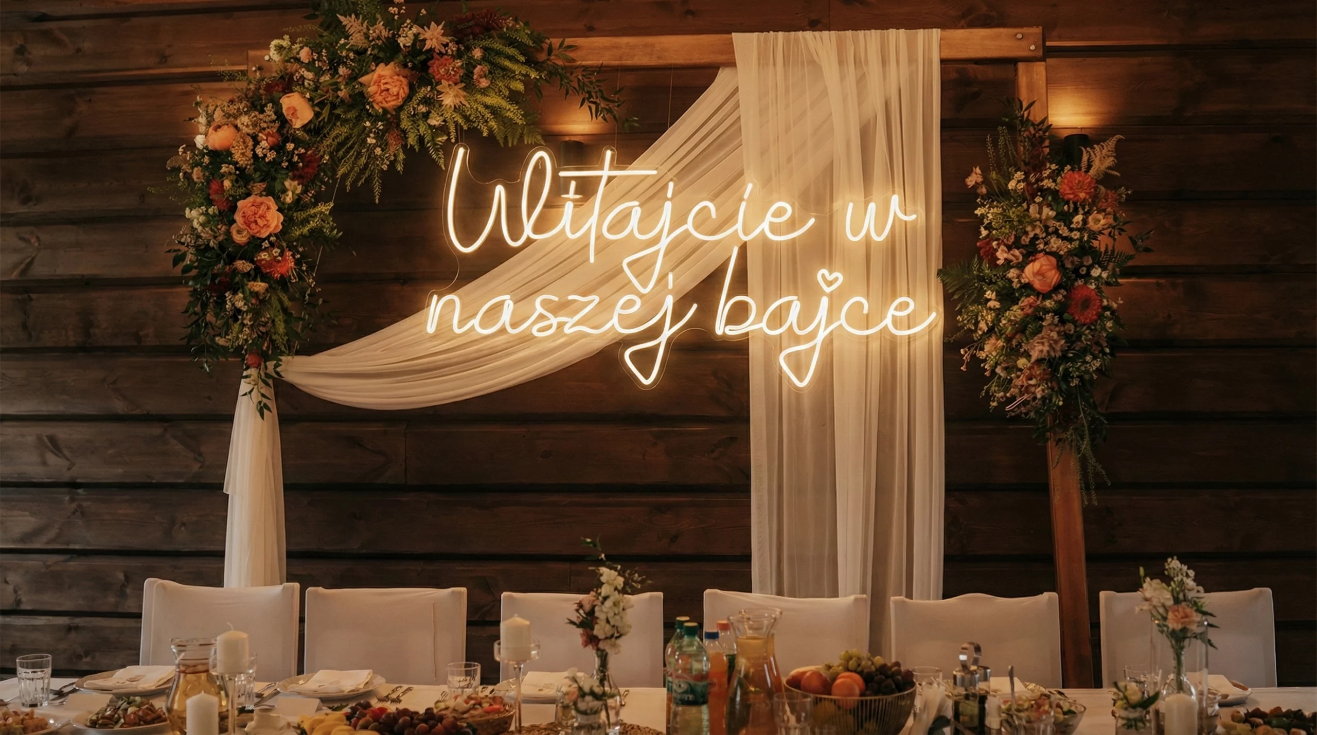 Neon LED na wesele Witajcie w naszej bajce – świecący napis powitalny 110x55cm