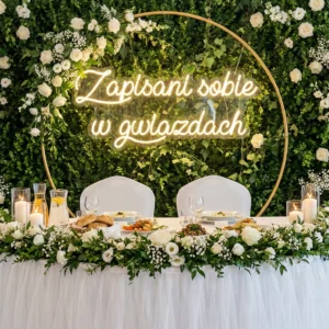 Magiczny neon na wesele Zapisani sobie w gwiazdach – napis o przeznaczeniu 110x45cm